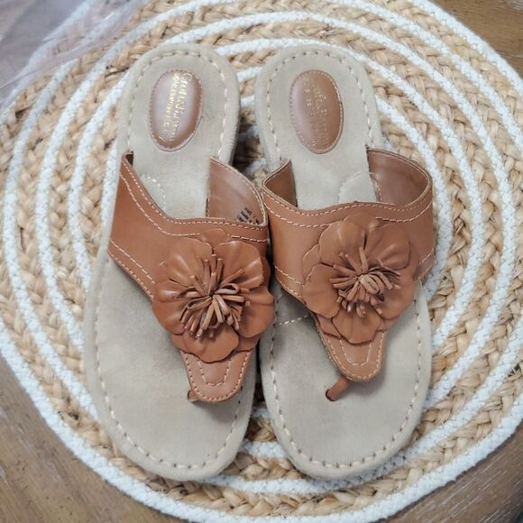 Croft & Barrow Sole Sense-ability Tan Leather Flower Sandals  Boho Hippie,size 7 - Picture 10 of 10
